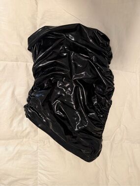 Forever 21 Black Leather Ruched One Shoulder Top
